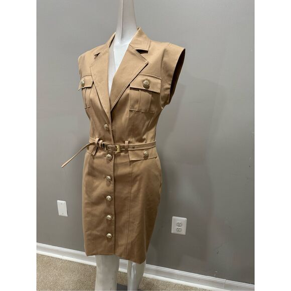 NWT Generation Love Biel Gabardine Belted Mini Dress Taupe Size 2 $385 - Picture 6 of 11